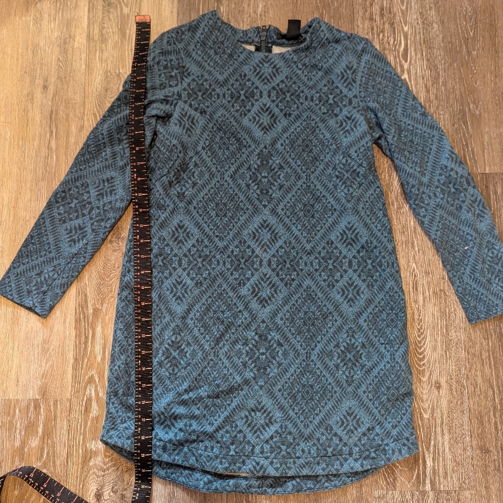 H&M Teal Patterned Long Sleeve Mini Dress Size Small